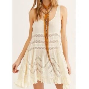 Intimately Free People Slip Dress Top Cream Lace Polka Dot Women's Small